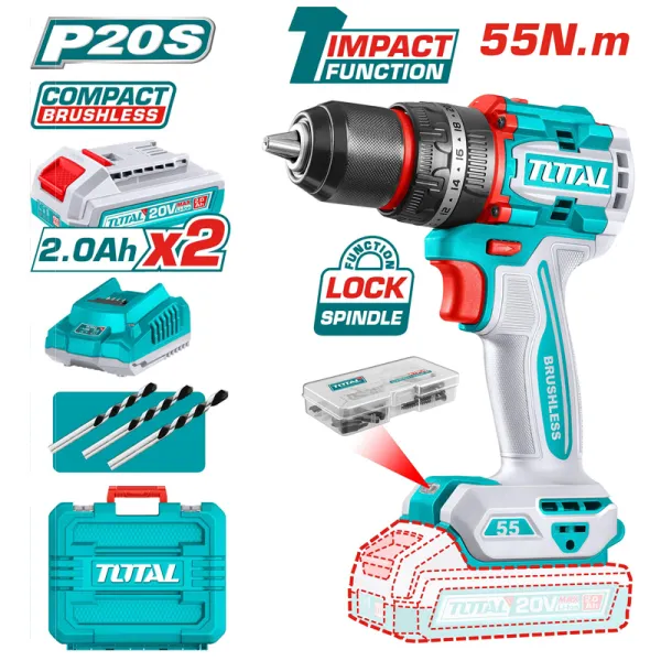 Máy khoan động lực dùng pin 20V Total TIDLI20558 (2 Pin 2.0Ah, 1 Sạc)