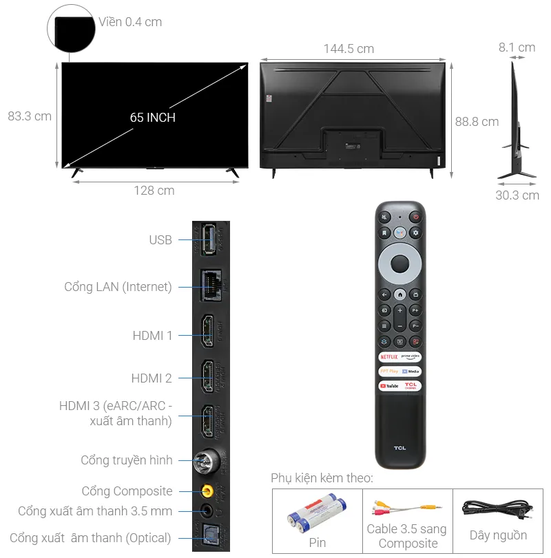 Màn hình google tivi tcl 4k 65 inch 65p635 - 1