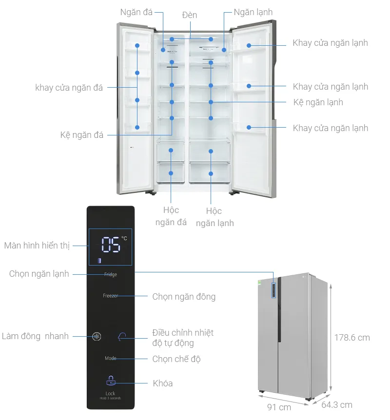 Tủ lạnh lg inverter side by side gr-b256jds - 519 lít - 1