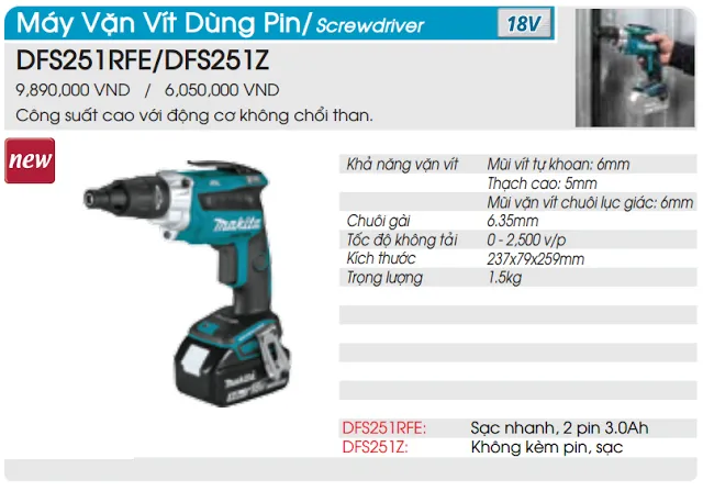Máy vặn vít dùng pin makita dfs251rfe 18v - 3