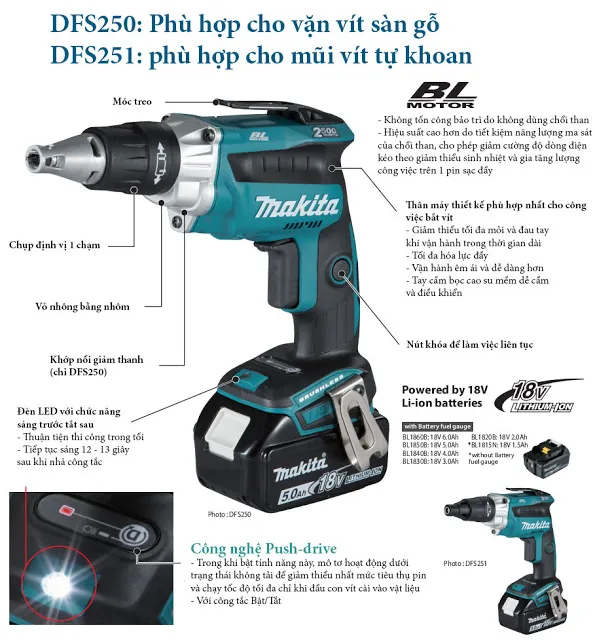 Máy vặn vít dùng pin makita dfs251rfe 18v - 4