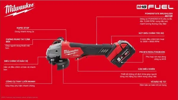 Máy mài góc milwaukee m18 fsagv100xpdb - 1